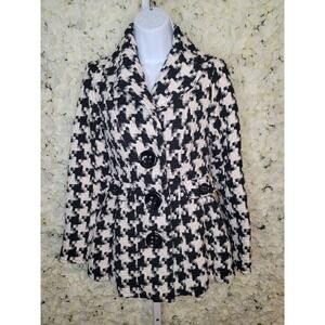 Candies White & Black Houndstooth Adorable Pea Coat  Large Black Buttons Size S